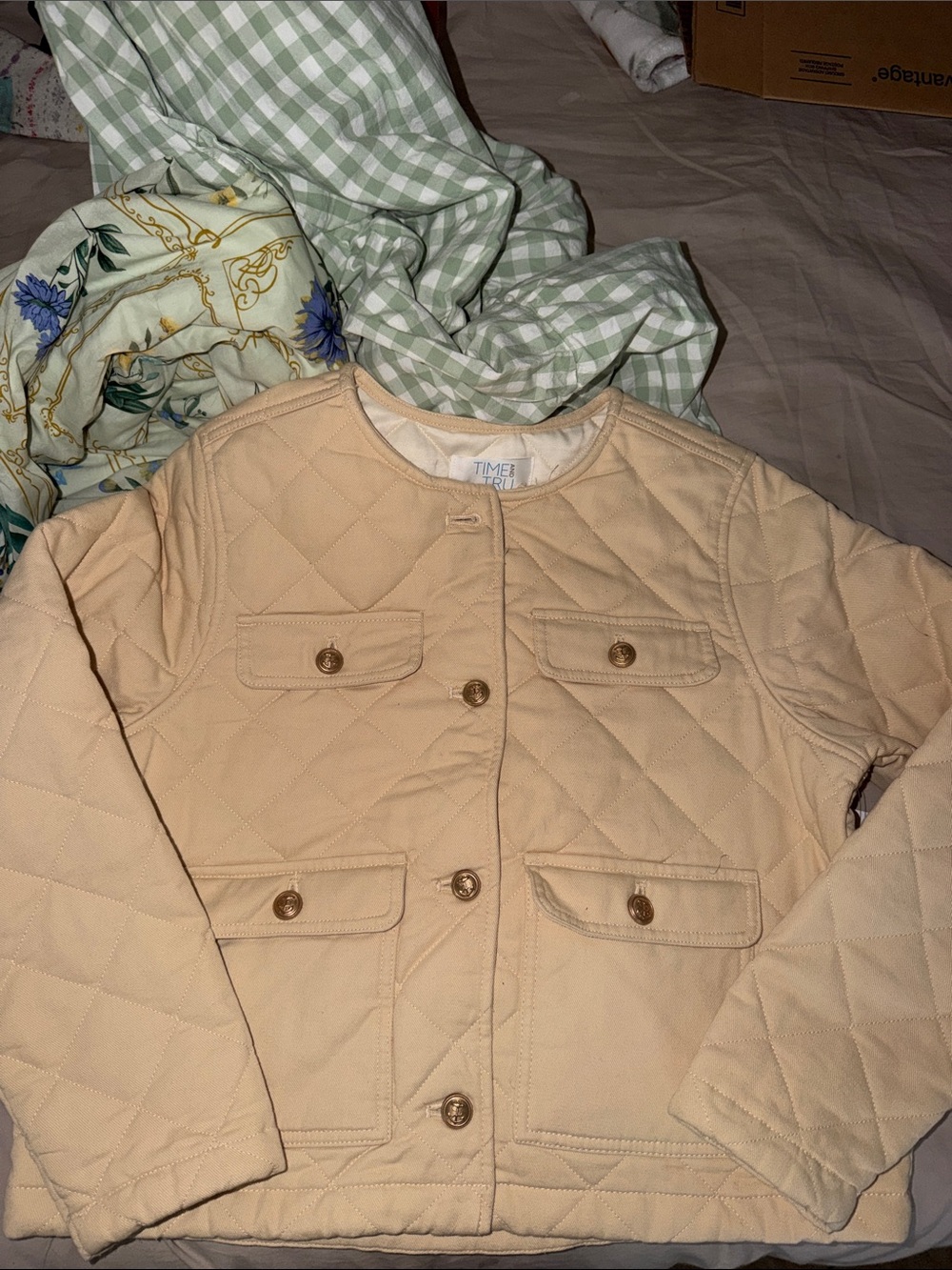 Time and Tru Quilted Beige Button-Front Jacket